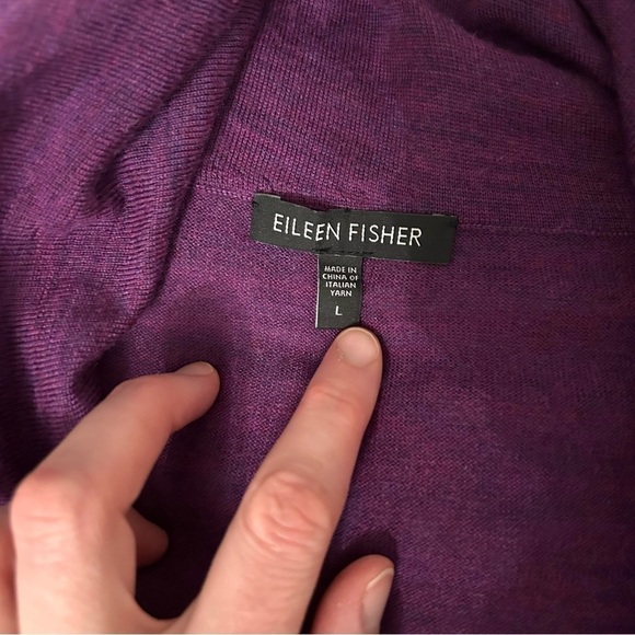 Eileen Fisher Women’s Plum Magenta Purple 100% Merino Wool Cowl Neck Sweater L - Picture 9 of 12
